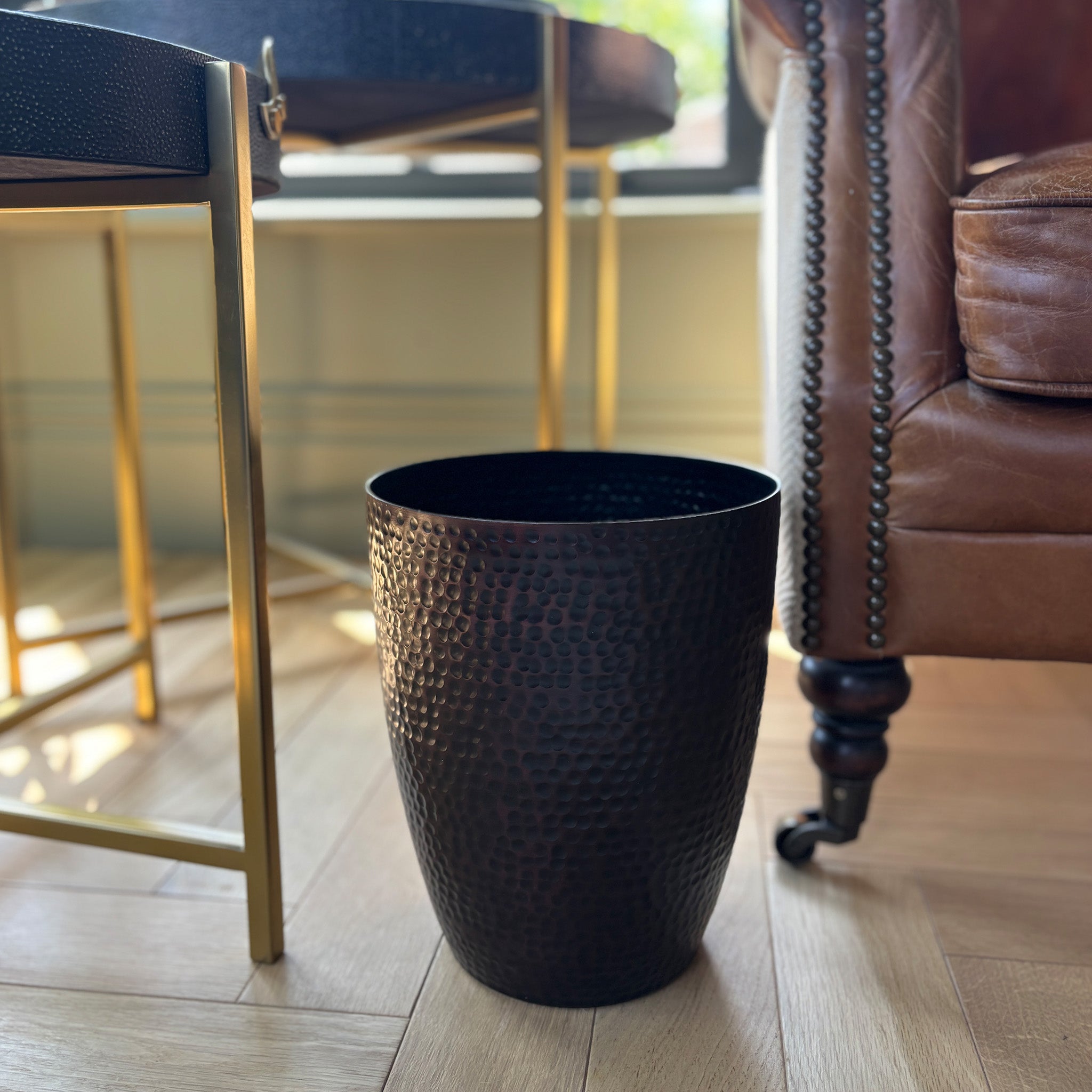 Hammered Pattern Dark Bronze Waste Bin